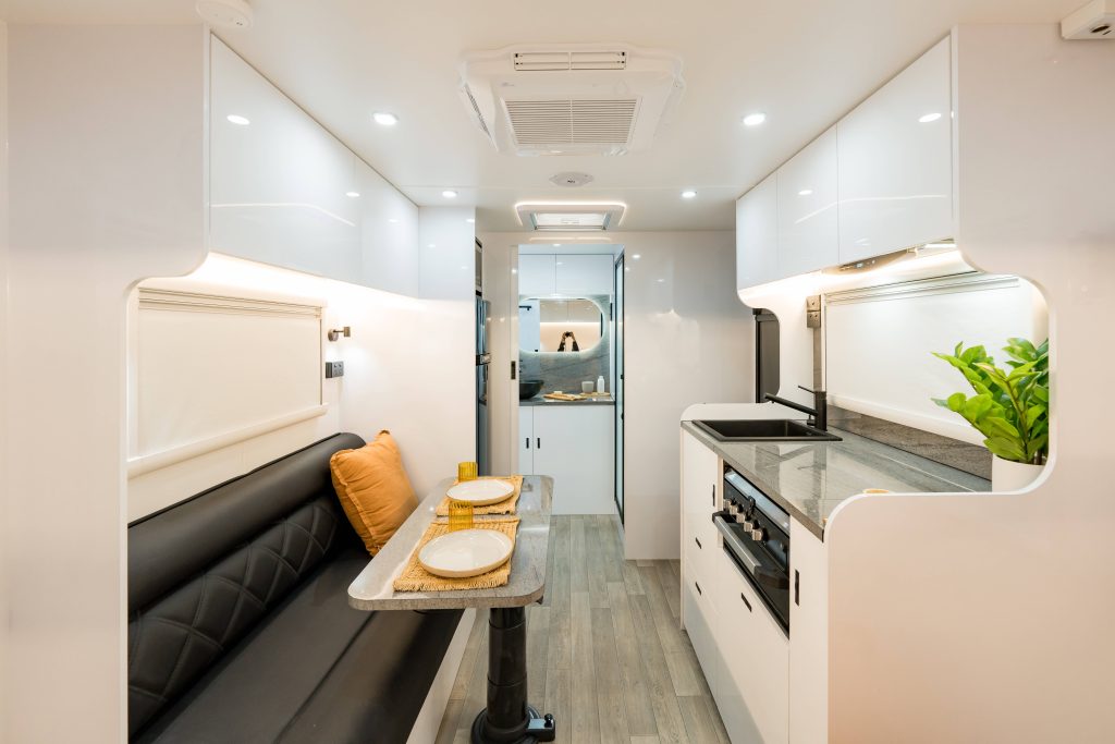 lounge and kitchen of 17ft caravan with ensuite