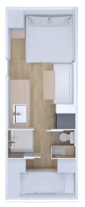 Floorplan for the Grand Caravans Dreamer Family 21' Rear Bunk, Center Ensuite model