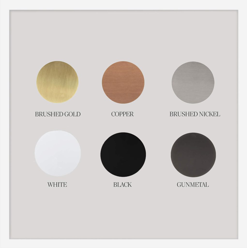 A framed image showing the colours and textures of the Grand Caravans internal metal colour options